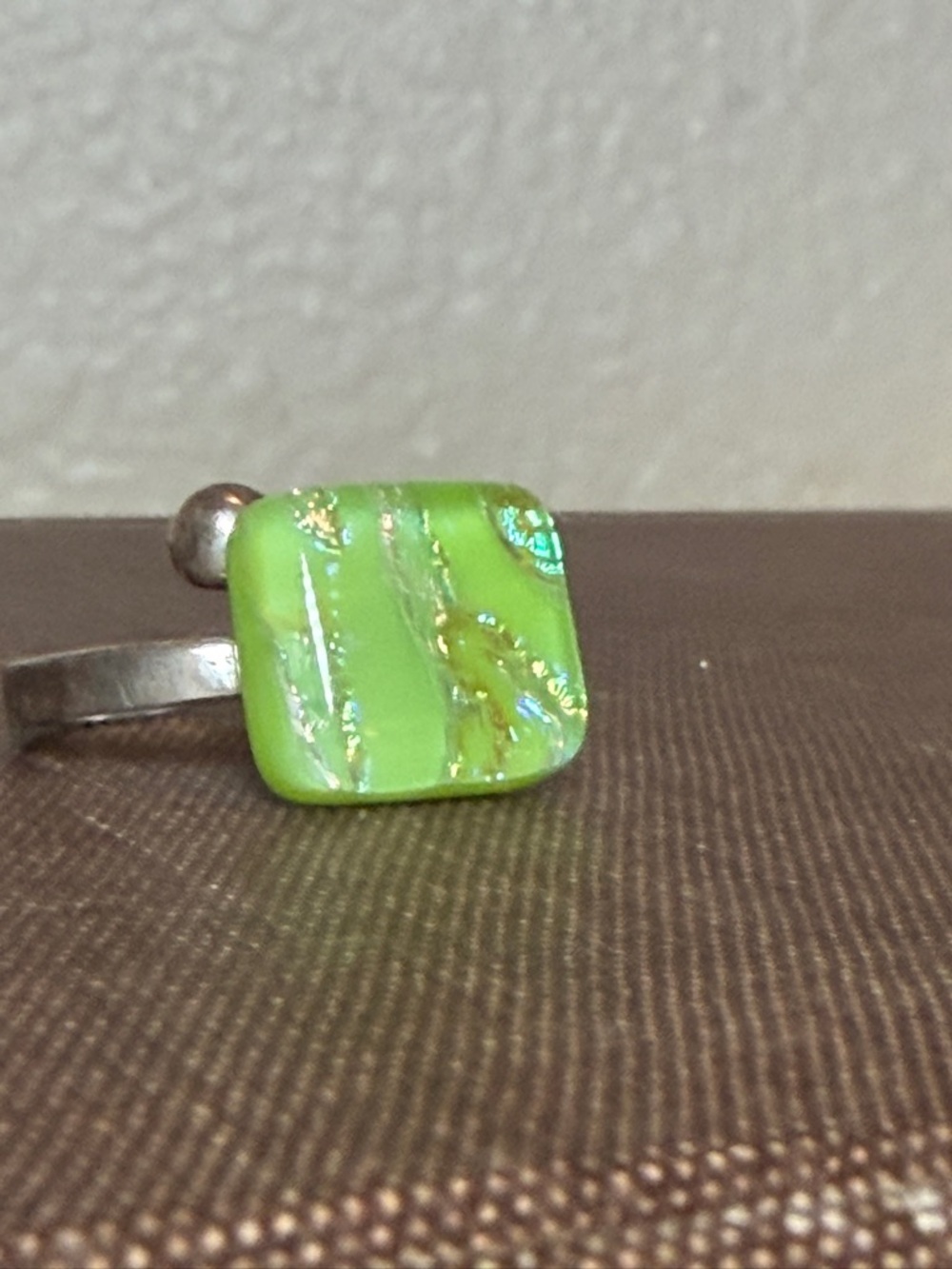 Sterling 925 Green‎ Glass Cabochon Square Statement Ring Size 7.5